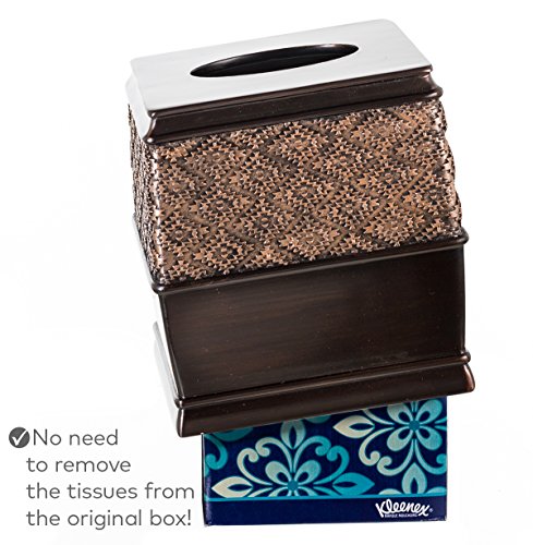 Creative Scents Dublin Brown Tissue Box Cover Square - Decorative Tissue Holder for Bathroom - Beautiful Brown Tissue Box Holder Vessel for Elegant Bathroom, Bedroom, Office Decor (Dublin Style)