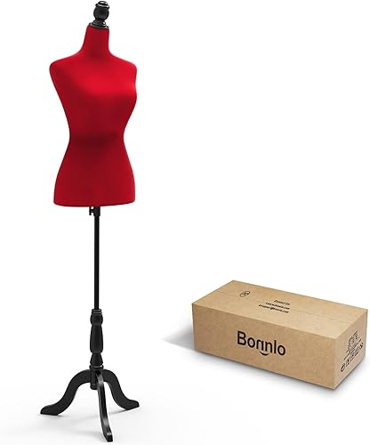Miniatura 10 de Bonnlo Maniquí de costura, apto para clavar alfileres, para vestido de mujer, con base de trípode de madera. Negro,Blanco,Beige,Rojo
