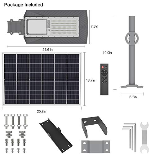 image for TENKOO 150W LED Solar Street Light with Remote Control, Light Control,
