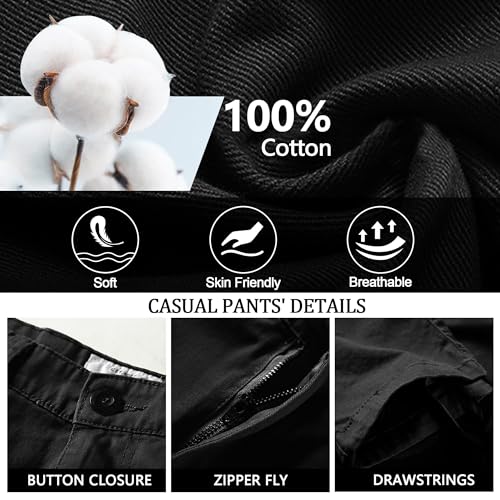 KOCTHOMY Cargo Pants for Men Cotton Camo Casual Pants Relaxed Fit Hiking Pants Men Work Pants with Multi-Pocket 3354 Black 383