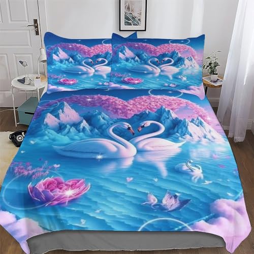 Housse de couette cygne 200x200 parure de lit microfibre 3 pièces - 2