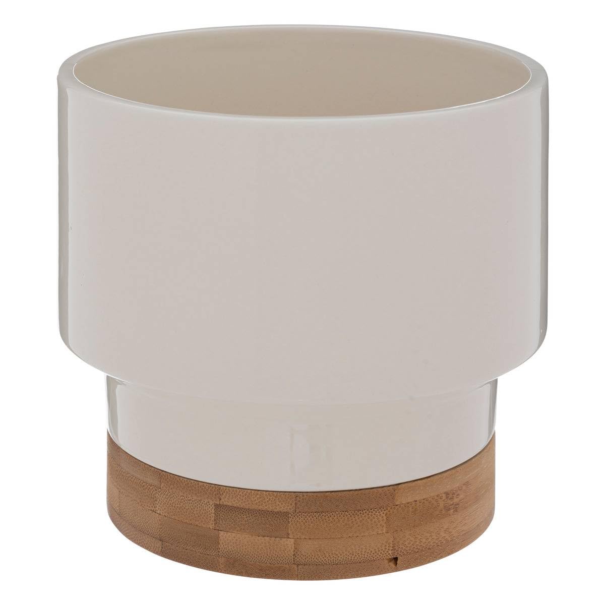 Atmosphera - Cache-pot en pot en céramique et bambou H16cm blanc