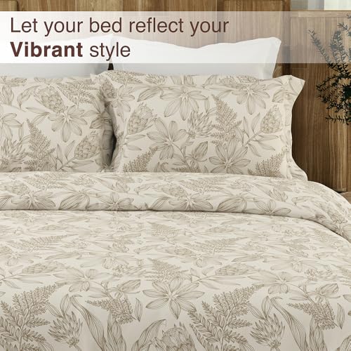 Image of COLOR SENSE 100% Cotton Bedsheet Set for Double Bed |1 Double Bed Sheet & 2 Pillow Covers | 200 TC Beige Size - 88 x 100 Inches | Floral Print, Beige