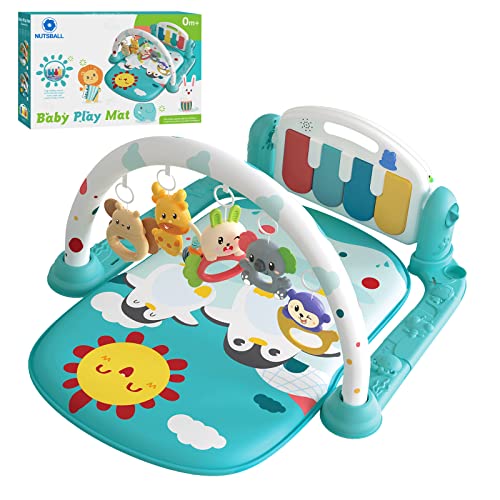Nutsball Baby Gym Play Mat, Kick And Play Piano Gym Mat With Music And Lights, Tummy Time Musical Activity Center For Infants Toddlers (Penguin Kingdom Blue) #TOP29