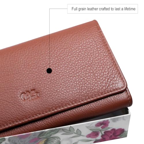 Image of Women's Top Grain Leather Wallet, RFID Blocking Bifold clutch, 17 Card Slots, Zip Pocket Organizer, Elegant Gift for Women - Birthday, Valentine, Anniversary - RUST