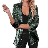 Damen Blazer mit glitzernden Pailletten für modische Looks in Freizeit- und Partyeinrichtungen (XXL Dunkelgrün)