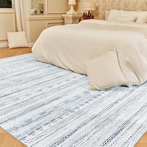 9x12 Area Rugs for Living Room Machine Washable Rug Distressed Indoor Carpet Neutral Moroccan Boho Rug Ultra Soft Area Rug for Bedroom Dining Room Playroom Office, Blue
