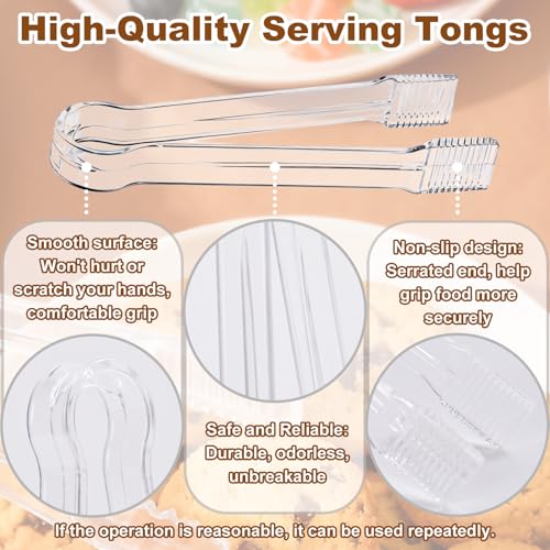 Perusiaw 10 Pcs Clear Plastic Serving Tongs, 6.3 Inch Small Disposable Plastic Tongs for Food, Buffet, Party, Salad, Ice, Candy, Appetizer, Catering, Easy to Hold and Clean