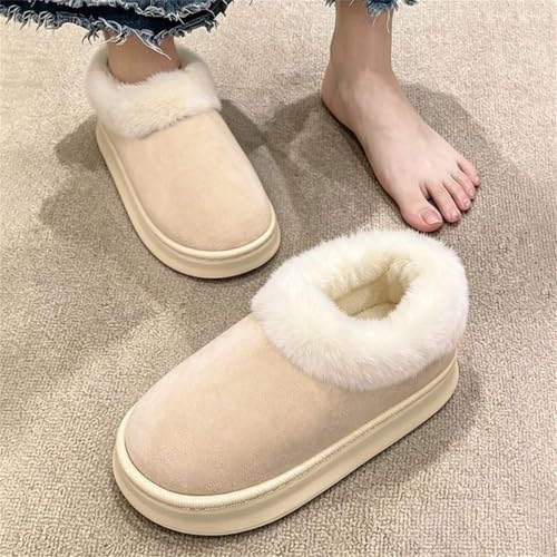 AIMAOMI Women's Fuzzy Slip-On House Slippers Closed-Back Warm Shoes Khaki, 9 - image 2