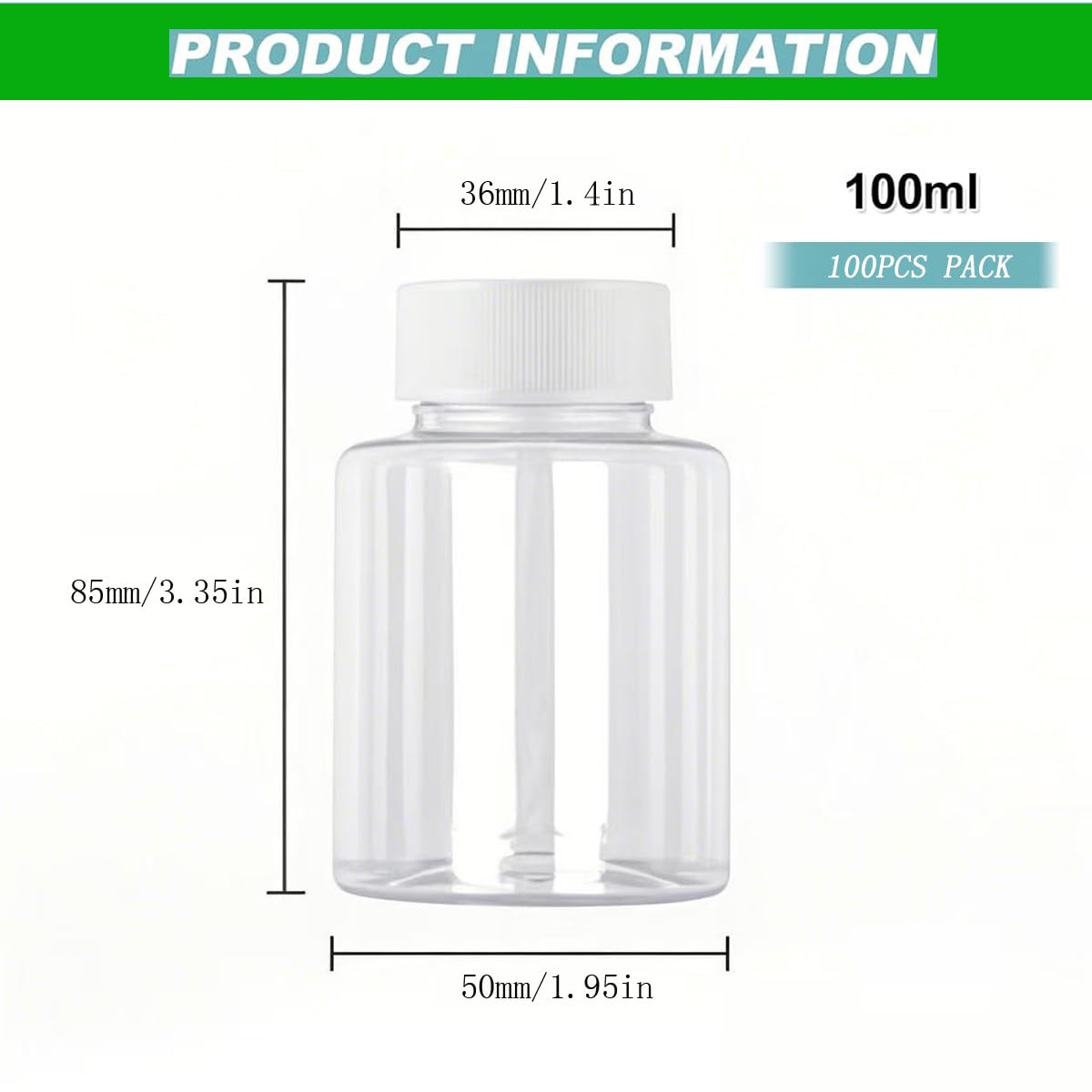 Flacone in plastica trasparente da 100 ml con coperchio ermetico, per viaggi, cosmetici, liquidi (confezione da 100 pezzi), Trasparente, moderno