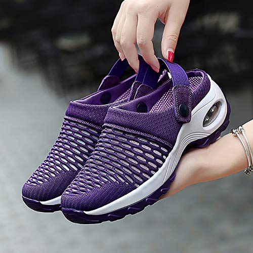 Image of Trsorini Mules Clogs for Women Summer Air Cushion Platform Mesh Mules Sneaker Sandals for Female Lightweight Beach Shoes Outdoor Slippers Walking Shoes