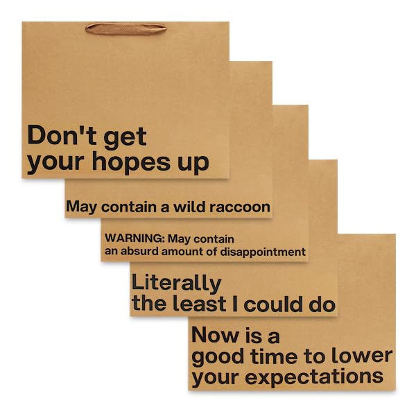 MilkToast Brands Funny Gift Bags with Sarcastic Phrases - 5-Pack Large Kraft Paper Bags with Handles, 16" x 6" x 12" Size for Mother's Day, Father's
