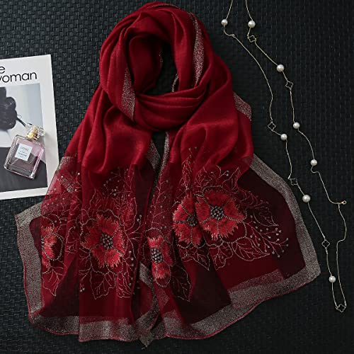WINCESS YU Women Mulberry Silk Scarf Long & Large Embroidered Floral Pattern Shawl and Wraps Neckerchief for Hair & Neck…3