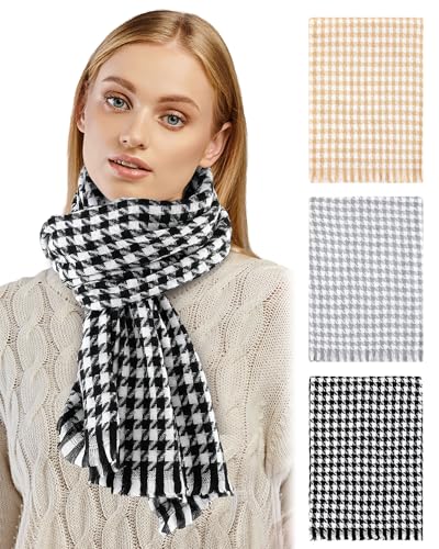 Geyoga 3 Pcs Houndstooth Checked Scarf Large Cashmere Feel Pashmina Shawls and Wraps Classic Soft Winter Scarf with Tassels for Women Men Ladies, 3 Colors
