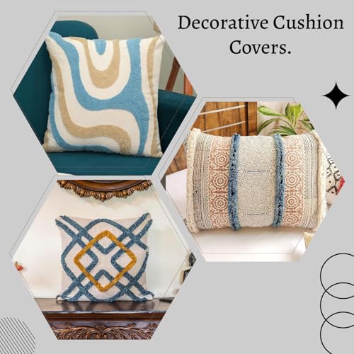 Image of Handmade Soft Boho Cotton Pillow Case | Embroidered Decorative Cushion Cover for Home Decor | 16 X 16 Inch Throw Pillow Cases for Living Room and Bed Room (Set of 1, 16 * 16)