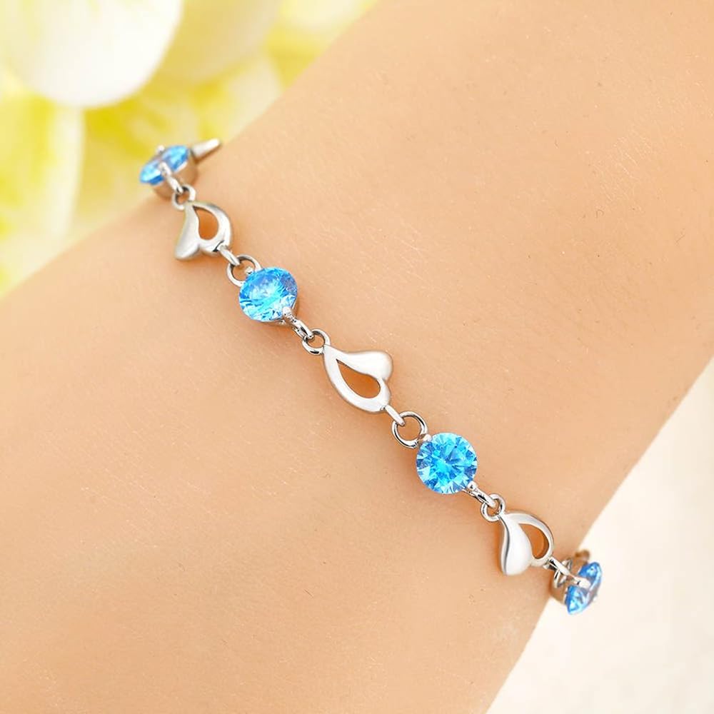 Bracciale Donna con Pietre di Zirconia Blu Regalo per lei Finitura in Oro Bianco Argento 925 Idee Regali Compleanno Natale Anniversario - Cofanetto Incluso