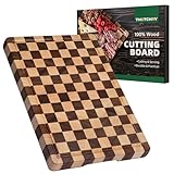 THETCHRY Cutting Boards for Kitchen, Checkered Cutting Board Upgraded, Acacia Wood Chopping Board with Juice Grooves & Handles, Large Butcher Block Serving Tray with Gift Box, 17'X12'X0.8'