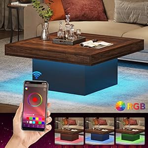 Tribesigns coffee table square led coffee table engineered wood low coffee table for living room rustic brownblack  urban country home decor