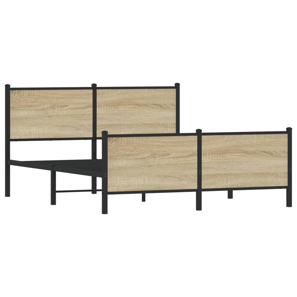 Stalowa rama łóżka klasyczny design Sonoma 140x200 cm Brąz | Metalowa rama łóżka 140x200 cm bez materaca, dąb sonoma, solidna konstrukcja stalowa z pojemnikiem na przechowywanie do