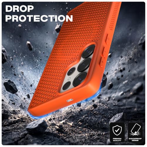 Image of Pikkme Back Cover for Samsung Galaxy S25 Ultra 5G | Honeycomb Cooling Design | Silicone Heat Dissipation | Mag-Safe Compatible | Shockproof Camera Protection Bumper Case (Orange)