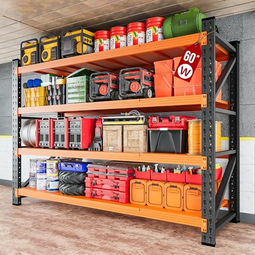 Image of 5000LBS Heavy Duty Garage Shelving Units,60 inch Wide & Deep Storage Shelves,Orange Metal Garage Shelves,Large Storage Rack,Steel Shelf,Industrial Shelving for Shop,Warehouse,60 inch W x 24 inch D x 70 inch H