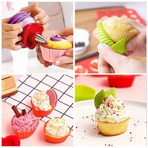 Silicone Cupcake Liners 30 Pack, Reusable Bento Box Inserts Small Muffin Cups, 5 Shapes 6 Color Baking Cups For Cakes, Jelly,Chocolate Shell-Lined Dessert And Lunch-Boxes Snacks Separator #TOP4