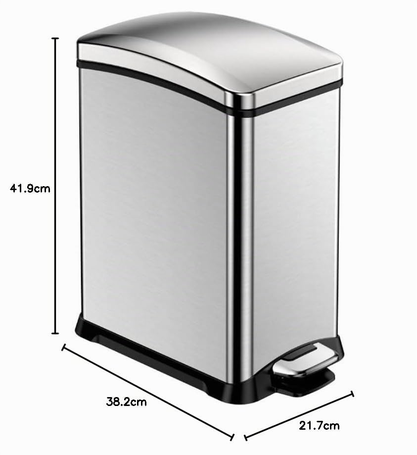 PROREGAL Rechteckiger Treteimer aus gebürstetem Edelstahl | 15 Liter, HxBxT 42x21,7x38,2cm | Silber