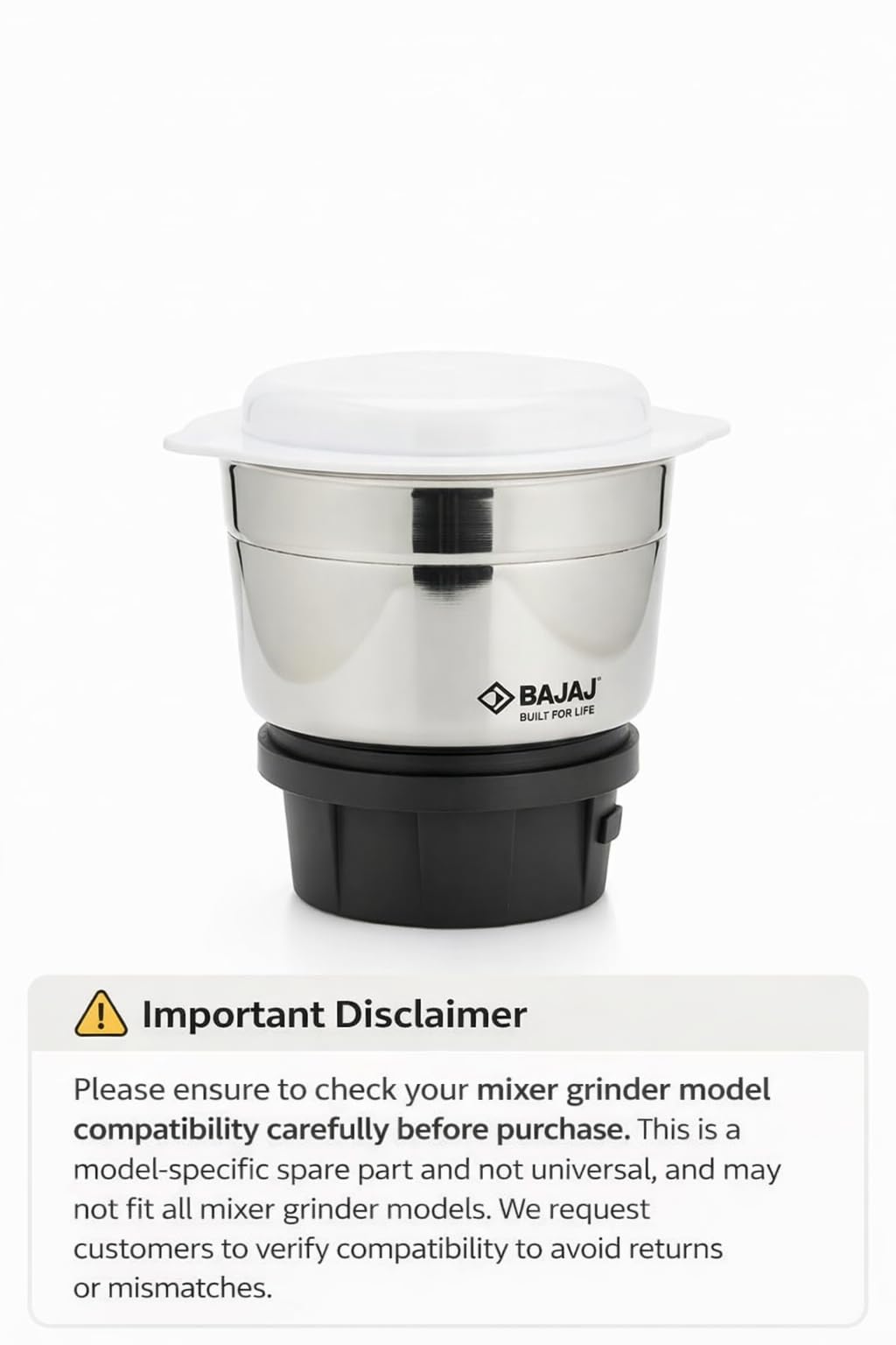 new Swati Bajaj 180ml Chutney Grinding Jar | Compatible with 50+ Bajaj & MR Mixer Grinder Models | Original Replacement Jar Assembly — Amazon image 3