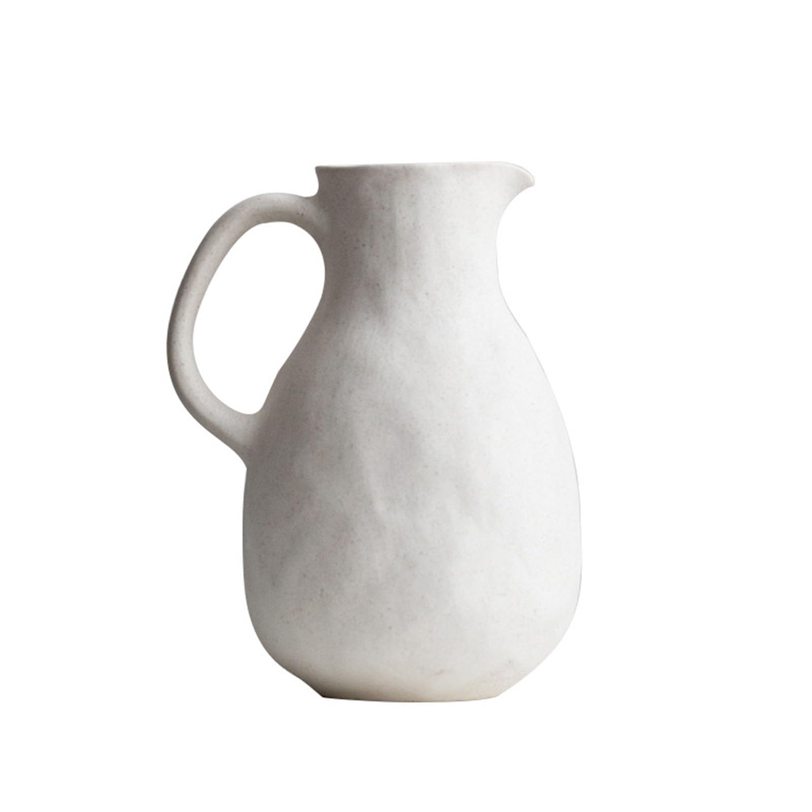 JTBDWOSK Ceramic White Vase with Handle,Rustic Jug Vase for Home Decor,Vintage Jug Deco Vase for Farmhouse Decor,Table Decoration (Vase Only),2