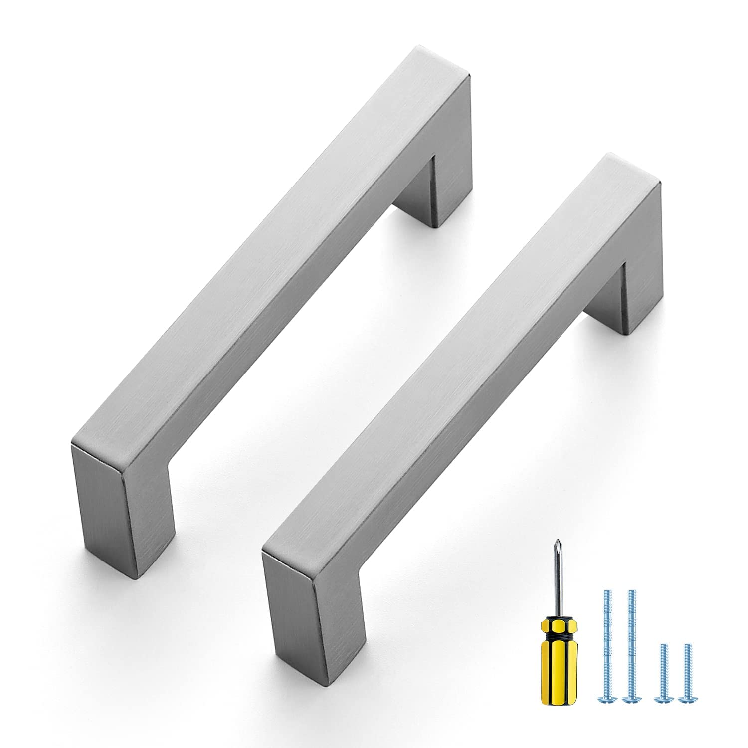 Ravinte 25 Pack Stainless Steel 3-1/2 Inch Cabinet Pulls Brushed Nickel Kitchen Cabinet Handles Square Kitchen Hardware for Cabinet Come with Screwdriver