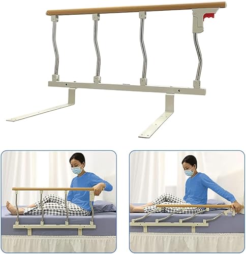 Mybow Riel de cama para adultos mayores riel de asistencia de cama médica de 37 pulgadas con mango plegable, protector lateral de seguridad para