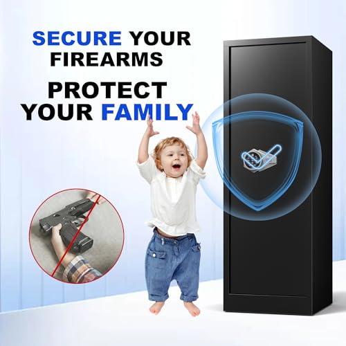 Image of Marcree 8-10 Gun Safe for Rifles & Pistols, Quick Access Rifle Safe with Dual Alarm, Mute Mode, Adjustable Shelves & Pistol Pockets, Gun Cabinet for Shotguns