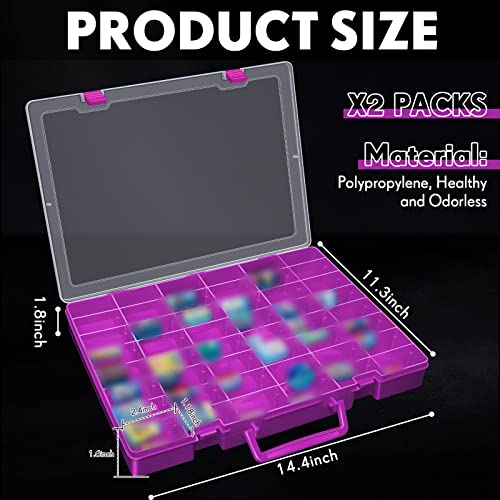 Image of Juexica 2 Pcs Large 48 Grids Plastic Storage Bead Organizer Box, Tackle Box, Compartment Organizer Container with Adjustable Dividers for Jewelry Art Crafts Toys Screw Small Parts(Purple)