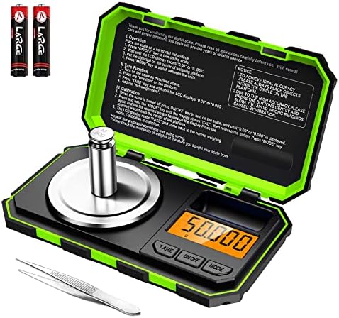 KeeKit Digital Pocket Scale, 50g 0.001g Professional Milligram Scale, Portable Postal Scale with 50g Calibration Weight & LCD Backlit Display for Food, Tablets, Jewelry (Battery/Tweezers Included)