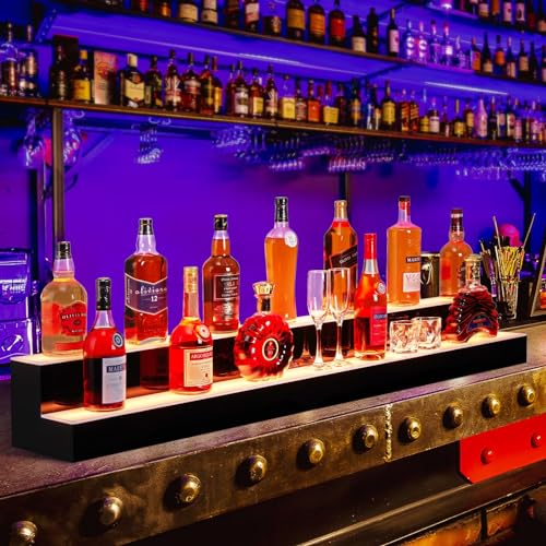 LED Lighted Liquor Bottle Display,2 Tiers 60in LED Liquor Shelf with Remote & App Control,16 Colors,4 Modes,Bottle Shelf Multi-Color Lighting Modes for Bars