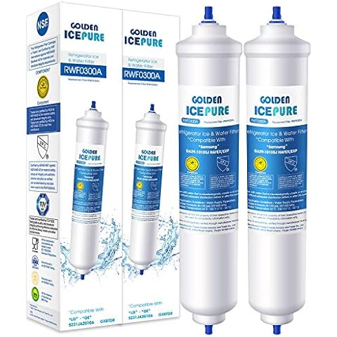 GOLDEN ICEPURE Wasserfilter Kühlschrank Ersatz für Samsung DA29-10105J DA29-10105J HAFEX/EXP, DA99-02131B, WSF-100, EF9603, HAIER LG Inline wasserfiter 2 Stück von GOLDEN ICEPURE RWF0300A Cover