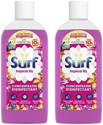 Surf Tropical Lily Concentrated Disinfectant eliminates 99.9% of germs multi-purpose cleaner for sparkling clean surfaces 240 ml (Pack of 2)