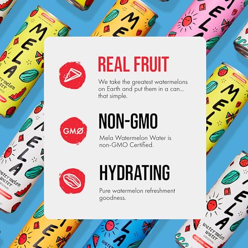 Image of Mela Watermelon Water - Watermelon Juice, 100% Natural Fruit Juice with Vitamin C, Electrolytes, Antioxidants - Coconut Water Alternative, Gluten-Free (Blueberry,11.15 fl oz, 12-pack)