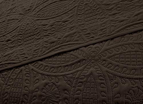 Chezmoi Collection Austin 3-Piece Oversized Bedspread Coverlet Set (Queen, Chocolate) #TOP4
