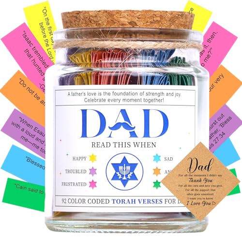 SOLMAMZ Torah Verses Jar for Dad – 92 Daily Scriptures for Reflection | Jewish Gift for Hanukkah, Birthday, Father’s Day, Rosh Hashanah | Spiritual Keepsake, Judaica Decor, Prayer Jar