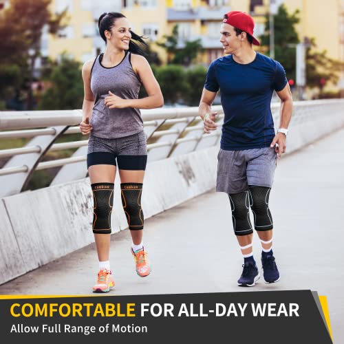 Cambivo 2 Pack Knee Brace, Knee Compression Sleeve For Men And Women, Knee Support For Running, Workout, Gym, Hiking, Sports (Orange,Small) #TOP6