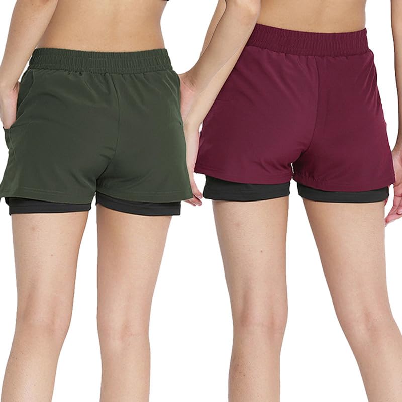Image of CHKOKKO Double Layered Sports Combo Gym Workout Running Shorts for Women