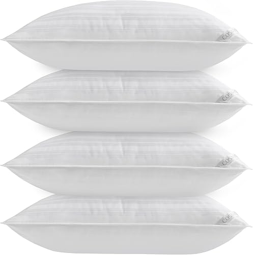 Cosmoluxe Juego de 4 almohadas de cama extra suaves para dormir, tamaño Queen, almohadas alternativas de plumón tamaño Queen (20 x 28 pulgadas)