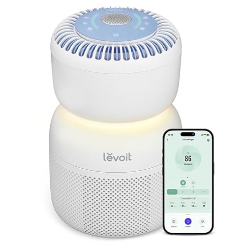 Levoit HEPA Luftreiniger mit 5 Sensoren, Luftfilter gegen 99,97 Prozent Schimmel Staub Pollen, Echtzeit-Luftqualitätsanzeige, App Steuerung, Nachtlicht & Weißes Rauschen für besseren Schlaf,