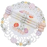 Xia Home Fashions Country Egg Embroidered Cutwork Round Easter Placemats, 16-Inch, Set of 4