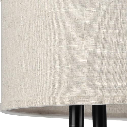 Image of Progress Lighting Drum Shade Collection Five-Light Chandelier, Farmhouse Style Hanging Ceiling Light Fixture for Dining Rooms, Foyers, Harvest Linen Shade, Matte Black