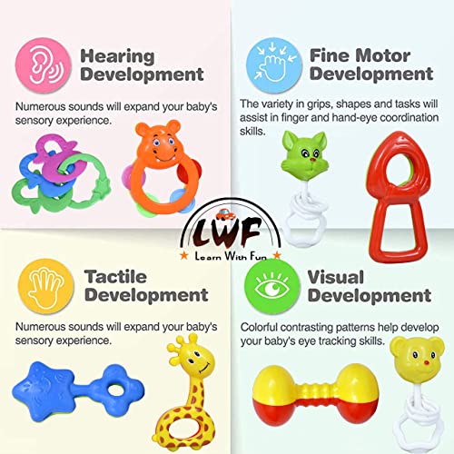 Image of Colorful Non Toxic BPA Free Plastic 8 rattles Toy and 12 Bath Toys Set for Babies Infants