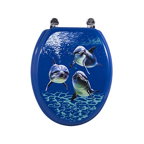 FRANDIS 190113 Abattant WC Décoration Dauphins Charnière Métal 38,5 x 46 x 6 cm