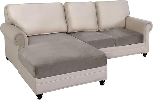 Fundas de cojín de terciopelo para sofá, 3 piezas en forma de L, fundas elásticas para sofá modular, protector de muebles de felpa para perros y