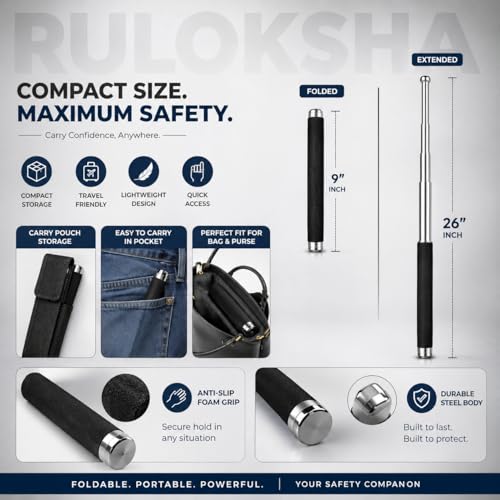 Image of Foldable Extendable Pointer Stick - Premium Stainless Steel Wand with Anti-Slip Grip, Comfortable Grip & Hiking Stick, Extendable Compact Storage & Easy Carry (Pack - 1)
